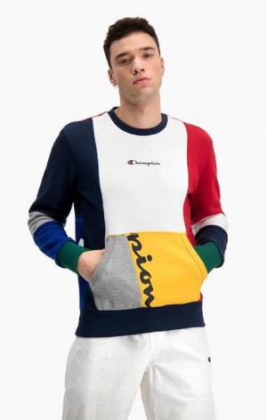 Pánské Mikiny Champion Colour Block Patchwork Pocket Sweatshirt Červené | 7923-OIBFZ