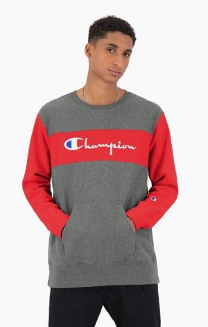 Pánské Mikiny Champion Colour Block Reverse Weave Sweatshirt Tmavě Šedé | 1743-FRNQZ