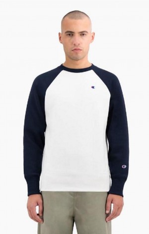 Pánské Mikiny Champion Colour Block Reverse Weave Sweatshirt Bílé | 4869-DOIVC