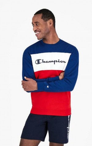 Pánské Mikiny Champion Colour Block Script Logo Sweatshirt Blankyt | 8953-IBUSK