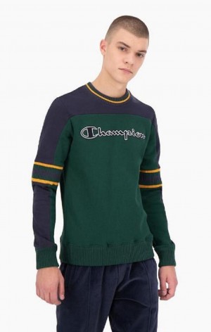 Pánské Mikiny Champion Colour Block Script Logo Sweatshirt Zelene | 5490-MSIBV