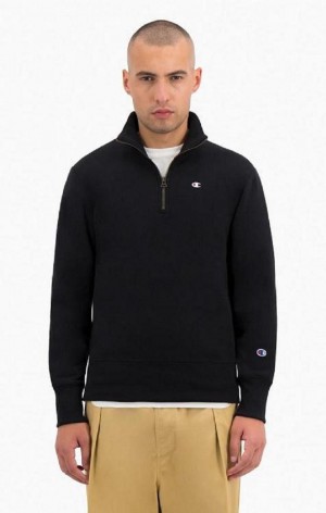 Pánské Mikiny Champion Half Zip-Up Reverse Weave Sweatshirt Černé | 8794-WKRLC