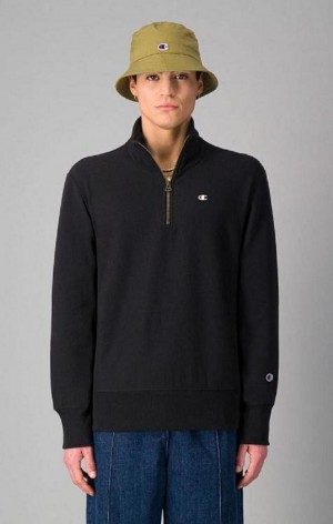 Pánské Mikiny Champion Half Zip-Up Reverse Weave Sweatshirt Černé | 2980-IFLNY