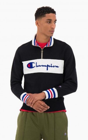 Pánské Mikiny Champion Half Zip-Up Script Logo Sweatshirt Černé | 0596-PVFKX