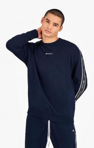 Pánské Mikiny Champion Jacquard Logo Tape Sweatshirt Tmavě Blankyt | 1479-GRWMP