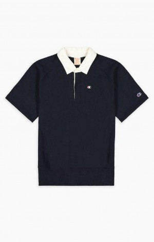 Pánské Mikiny Champion Krátké Sleeve Reverse Weave Polo Sweatshirt Černé | 6725-NROZE