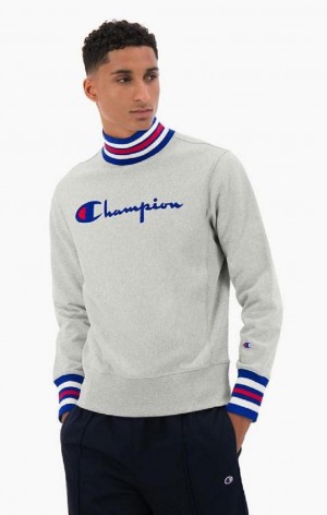 Pánské Mikiny Champion Ringer Trim High Neck Reverse Weave Jumper Světle Šedé | 2674-HFPLG