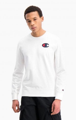 Pánské Mikiny Champion Satin C Logo Bavlněné Terry Sweatshirt Bílé | 2479-TVZRN