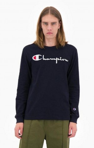 Pánské Mikiny Champion Script Logo Jersey Sweatshirt Tmavě Blankyt | 3269-ZPCUG