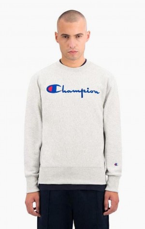 Pánské Mikiny Champion Script Logo Reverse Weave Sweatshirt Šedé | 0942-TYHUV