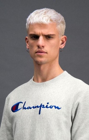 Pánské Mikiny Champion Script Logo Reverse Weave Sweatshirt Světle Šedé | 9471-URHYF