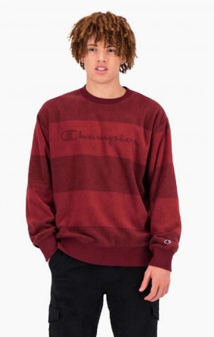 Pánské Mikiny Champion Tonal Stripe Script Logo Fleece Sweatshirt Vínové | 6028-OPLXZ