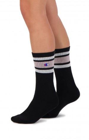 Pánské Ponožky Champion Stripe Žebrovaný Crew Socks Černé Růžové | 6798-MKAJC