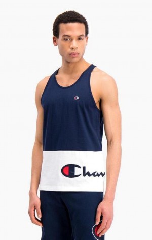 Pánské Tričko Champion Colour Block Wraparound Logo Tank Top Tmavě Blankyt | 2831-FBGMZ