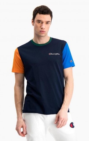 Pánské Tričko Champion Contrast Colour Block Sleeve T-Shirt Tmavě Blankyt | 4257-NPWIG