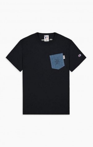 Pánské Tričko Champion Detroit MLB Denim Patch Pocket T-Shirt Černé | 7092-JISYF