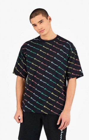 Pánské Tričko Champion Pastel All-Over Script Logo Print T-Shirt Černé | 6290-KJUZN