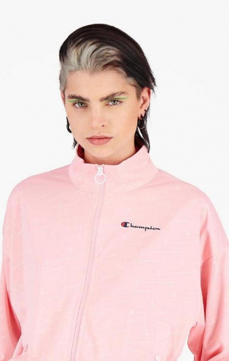 Dámské Bundy Champion All-over Script Logo Print Cropped Jacket Růžové | 8647-XSQRA