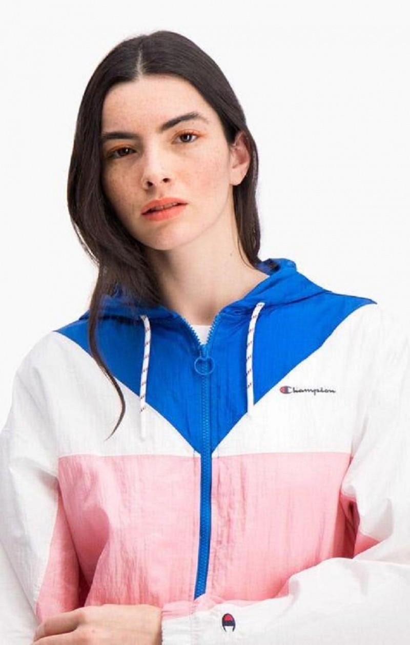 Dámské Bundy Champion Colour Block S Kapucí Track Jacket Bílé Růžové | 5270-UOEQH