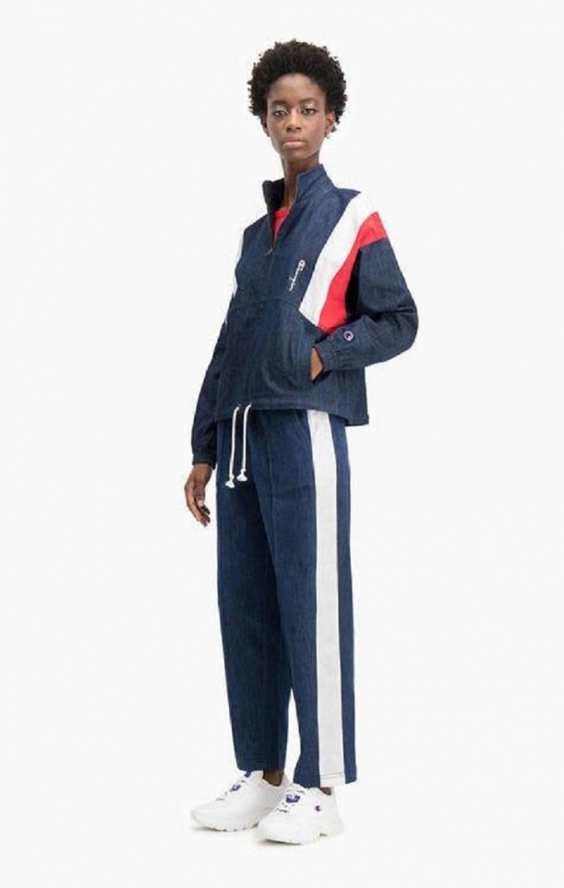 Dámské Bundy Champion Denim Stripe Track Jacket Tyrkysové Blankyt | 4217-YJHMT