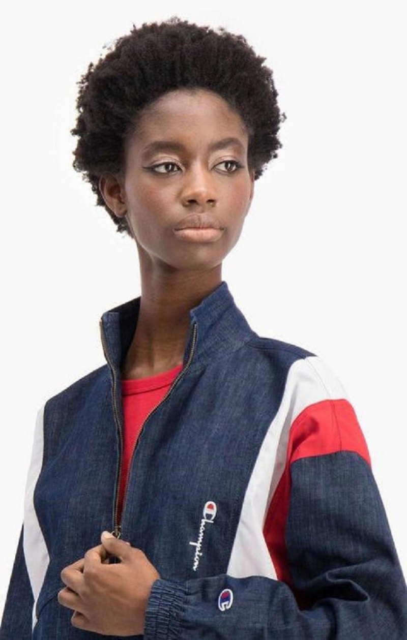 Dámské Bundy Champion Denim Stripe Track Jacket Tyrkysové Blankyt | 3760-KCTGI