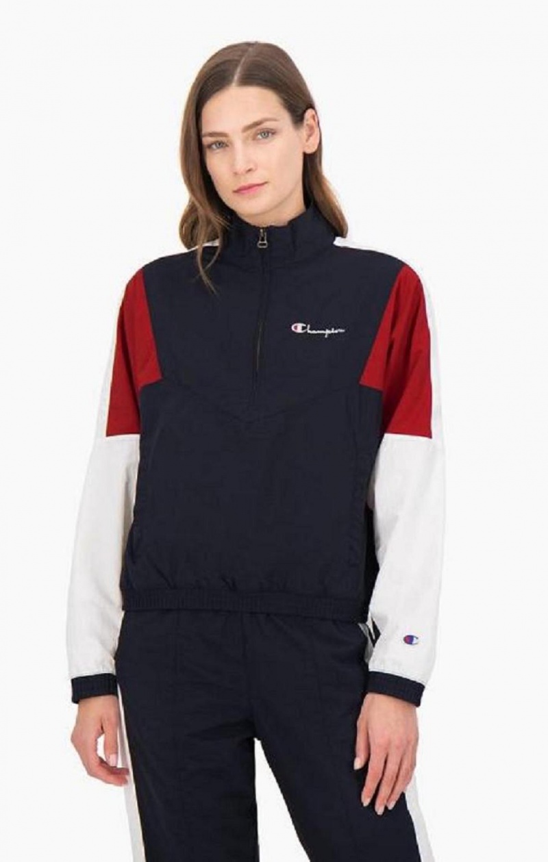 Dámské Bundy Champion Half Zip-Up Colour Block Track Jacket Tmavě Blankyt | 6308-FRNGQ