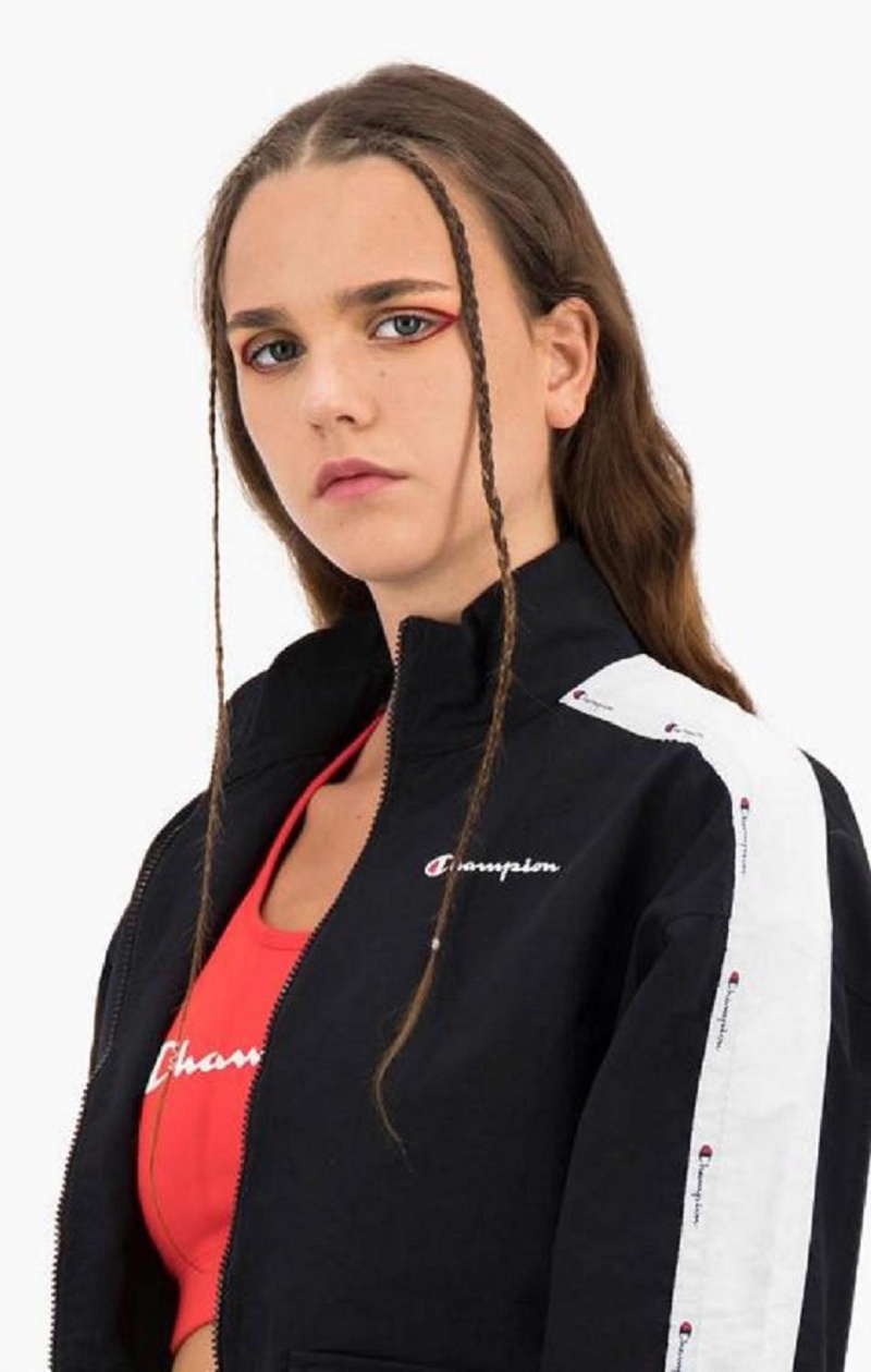 Dámské Bundy Champion Jacquard Logo Tape Zip-Up Track Jacket Černé | 9621-PVESF