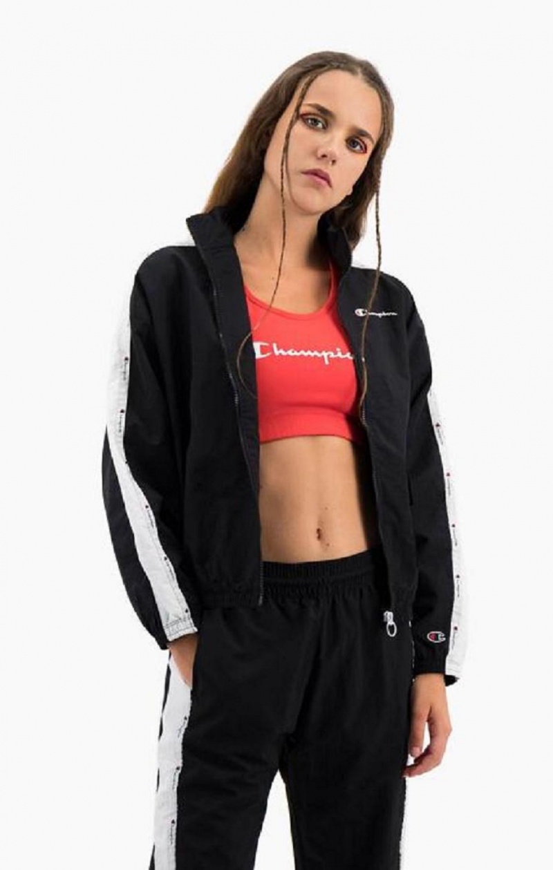 Dámské Bundy Champion Jacquard Logo Tape Zip-Up Track Jacket Černé | 9621-PVESF