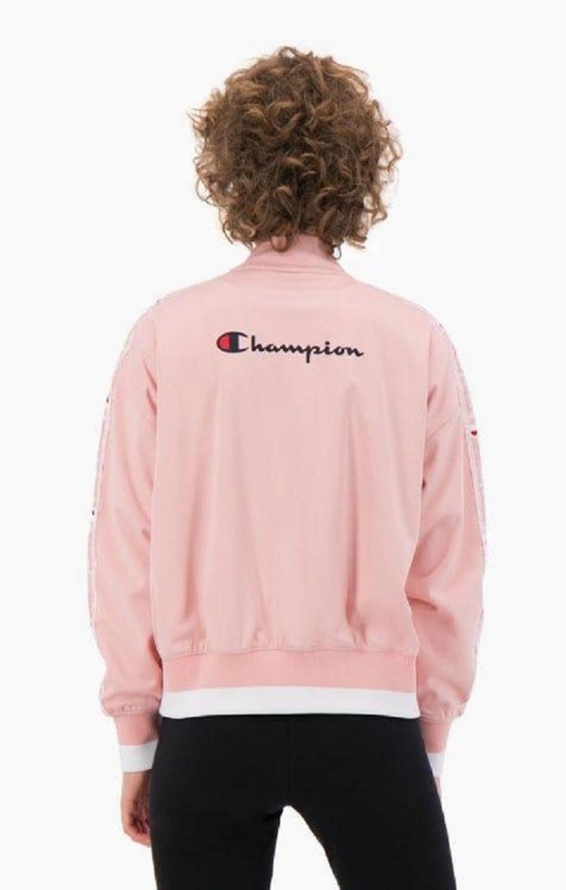 Dámské Bundy Champion Logo Tape Bi-Colour Trim Bomber Jacket Růžové | 1625-GEQSN