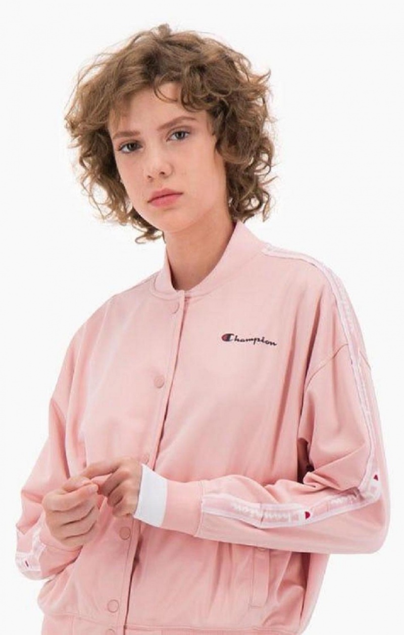 Dámské Bundy Champion Logo Tape Bi-Colour Trim Bomber Jacket Růžové | 1625-GEQSN