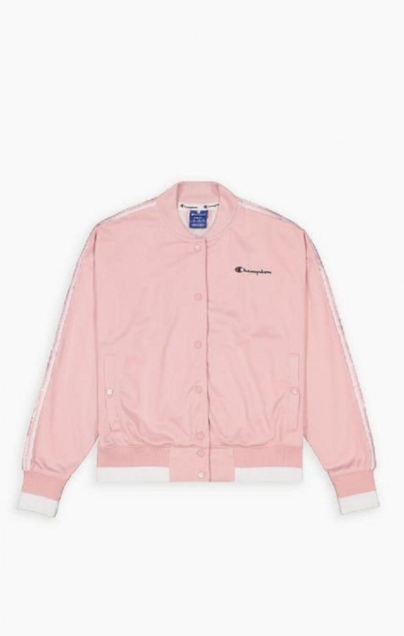 Dámské Bundy Champion Logo Tape Bi-Colour Trim Bomber Jacket Růžové | 1625-GEQSN