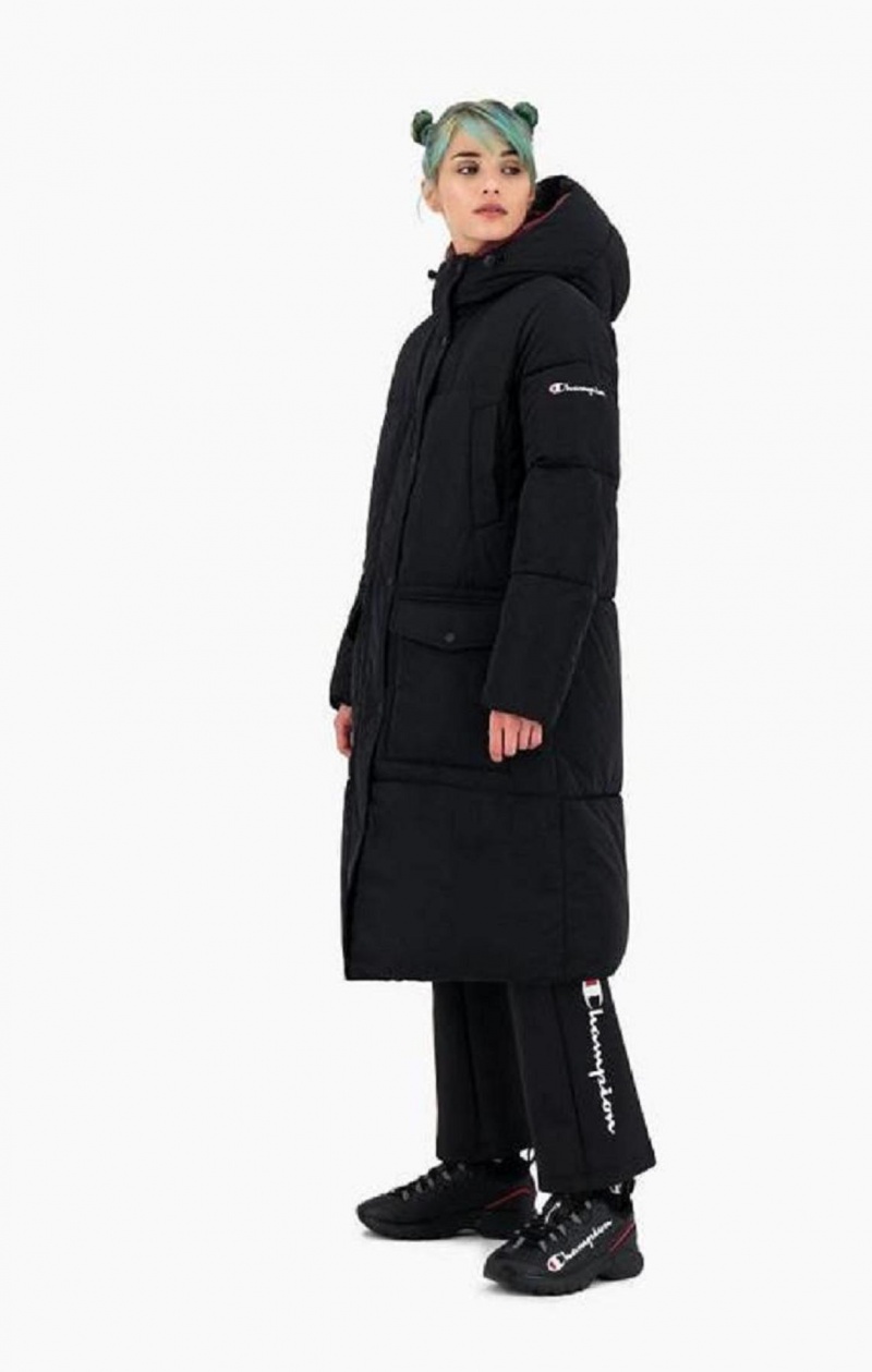 Dámské Bundy Champion S Kapucí Long Parka Coat Černé | 1290-EVYZI