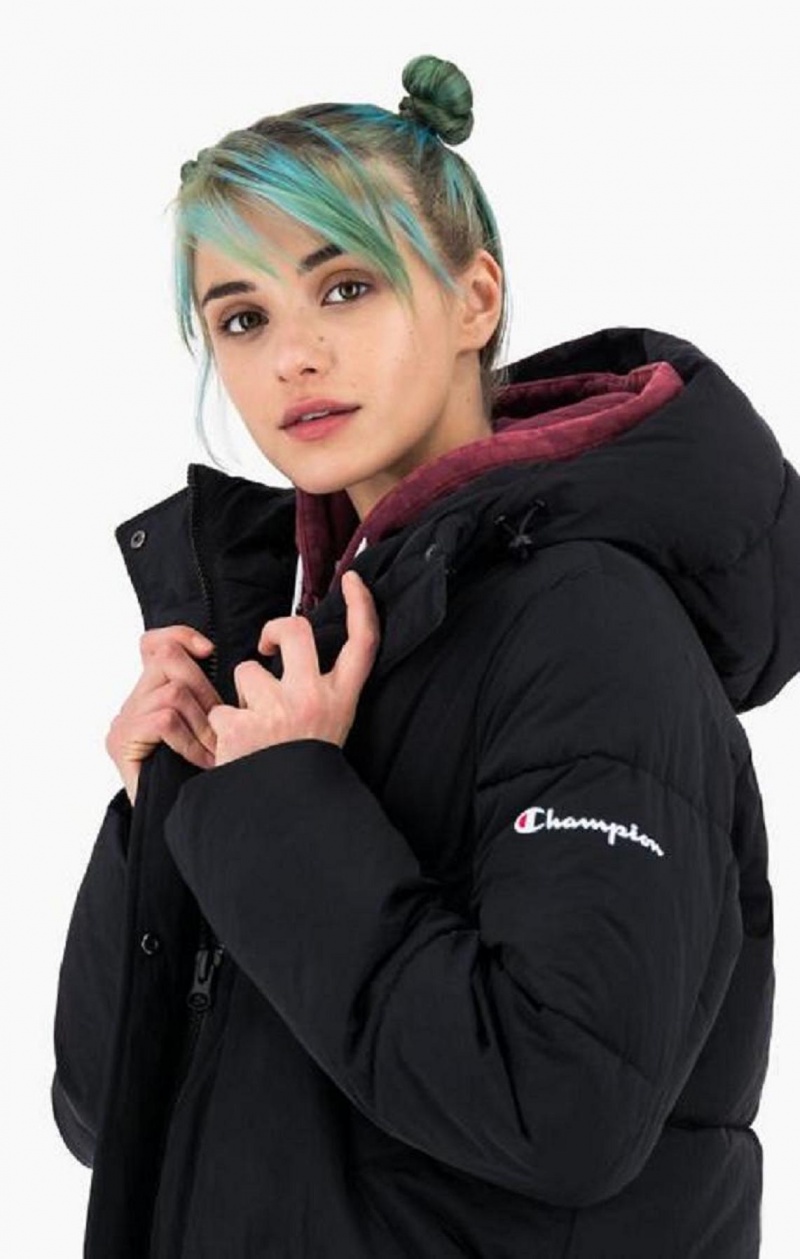 Dámské Bundy Champion S Kapucí Long Parka Coat Černé | 1290-EVYZI