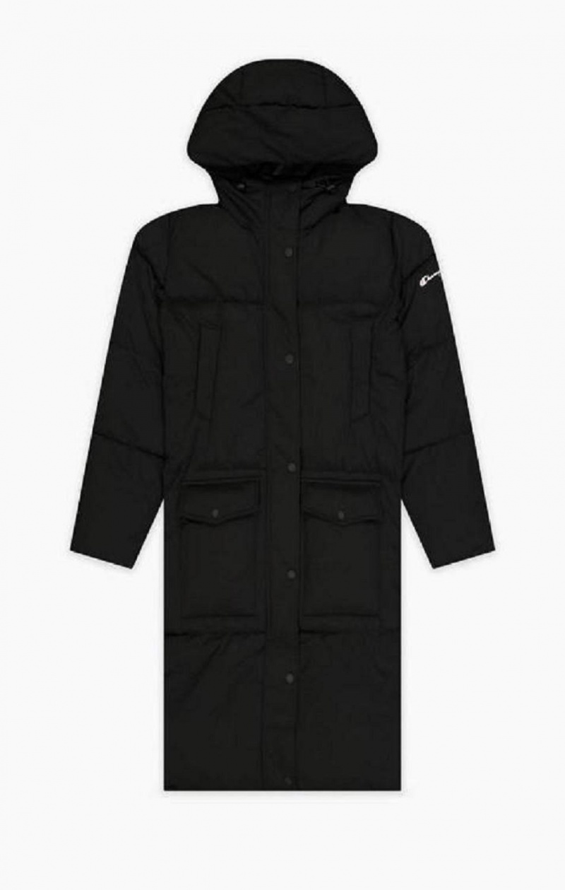 Dámské Bundy Champion S Kapucí Long Parka Coat Černé | 1290-EVYZI