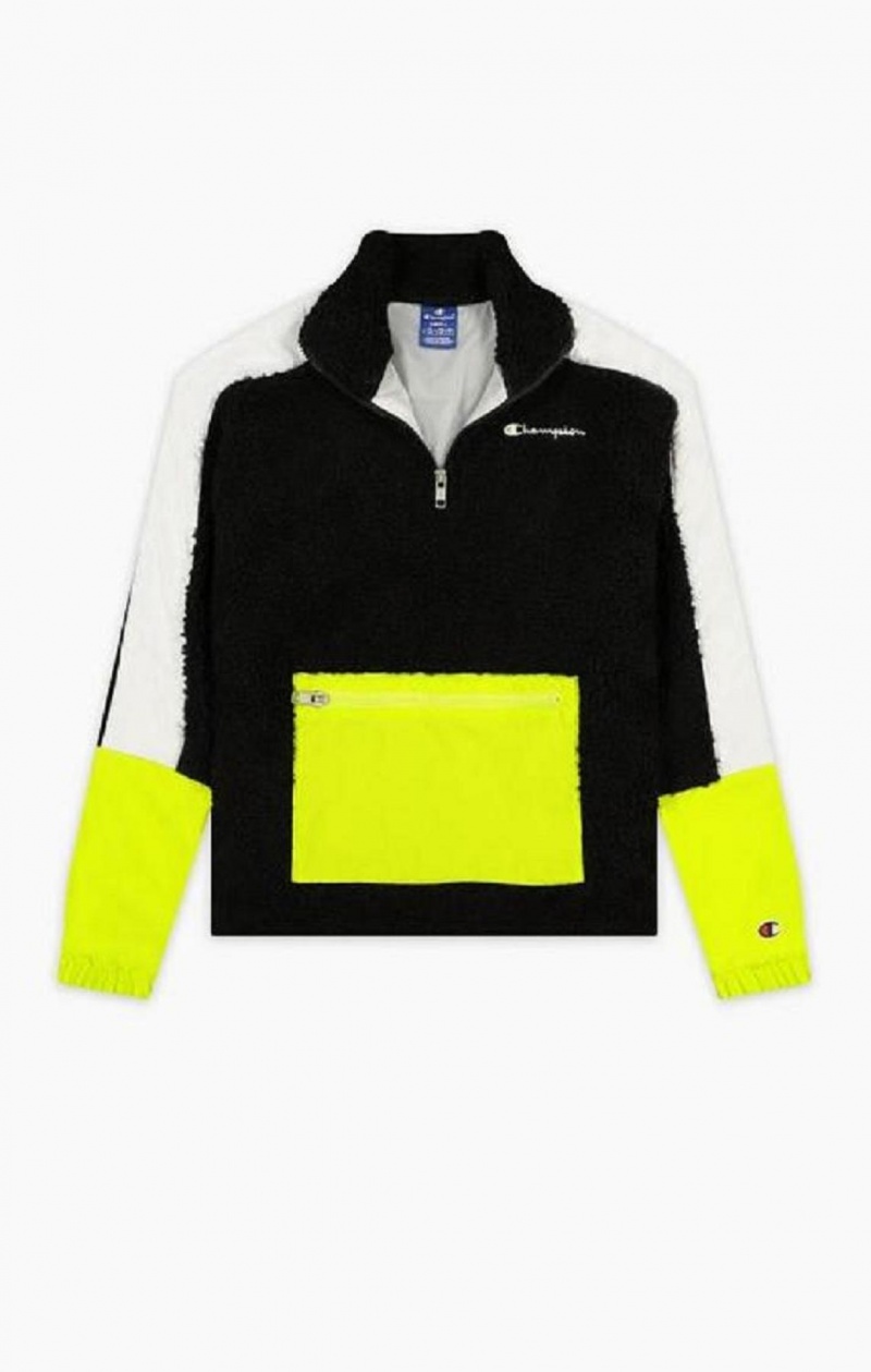 Dámské Bundy Champion Teddy Polar Fleece Colour Block Track Jacket Černé | 3902-IBAFY