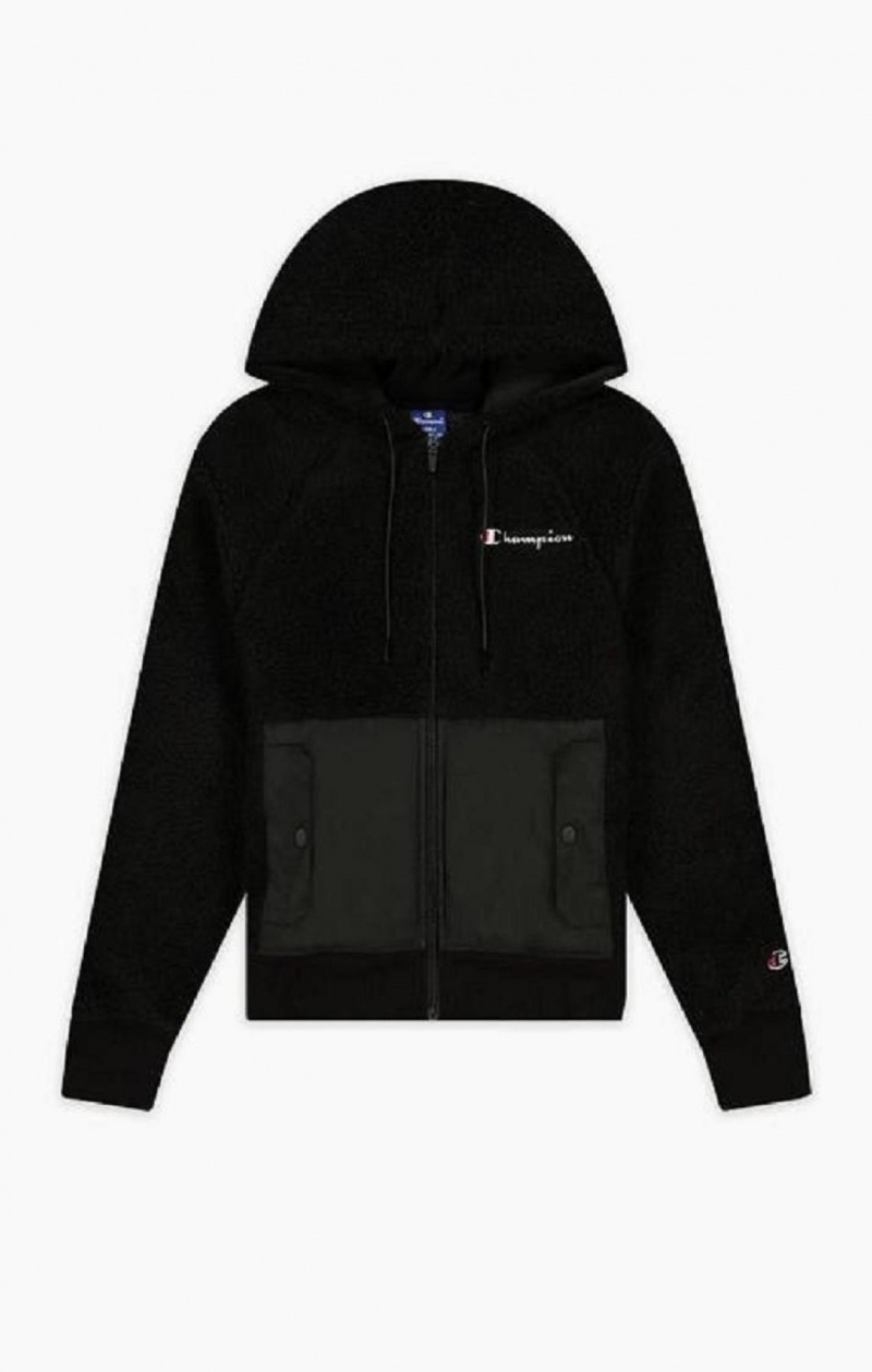 Dámské Bundy Champion Teddy Polar Fleece Zip-Up Hoodie Černé | 7124-TEGWS