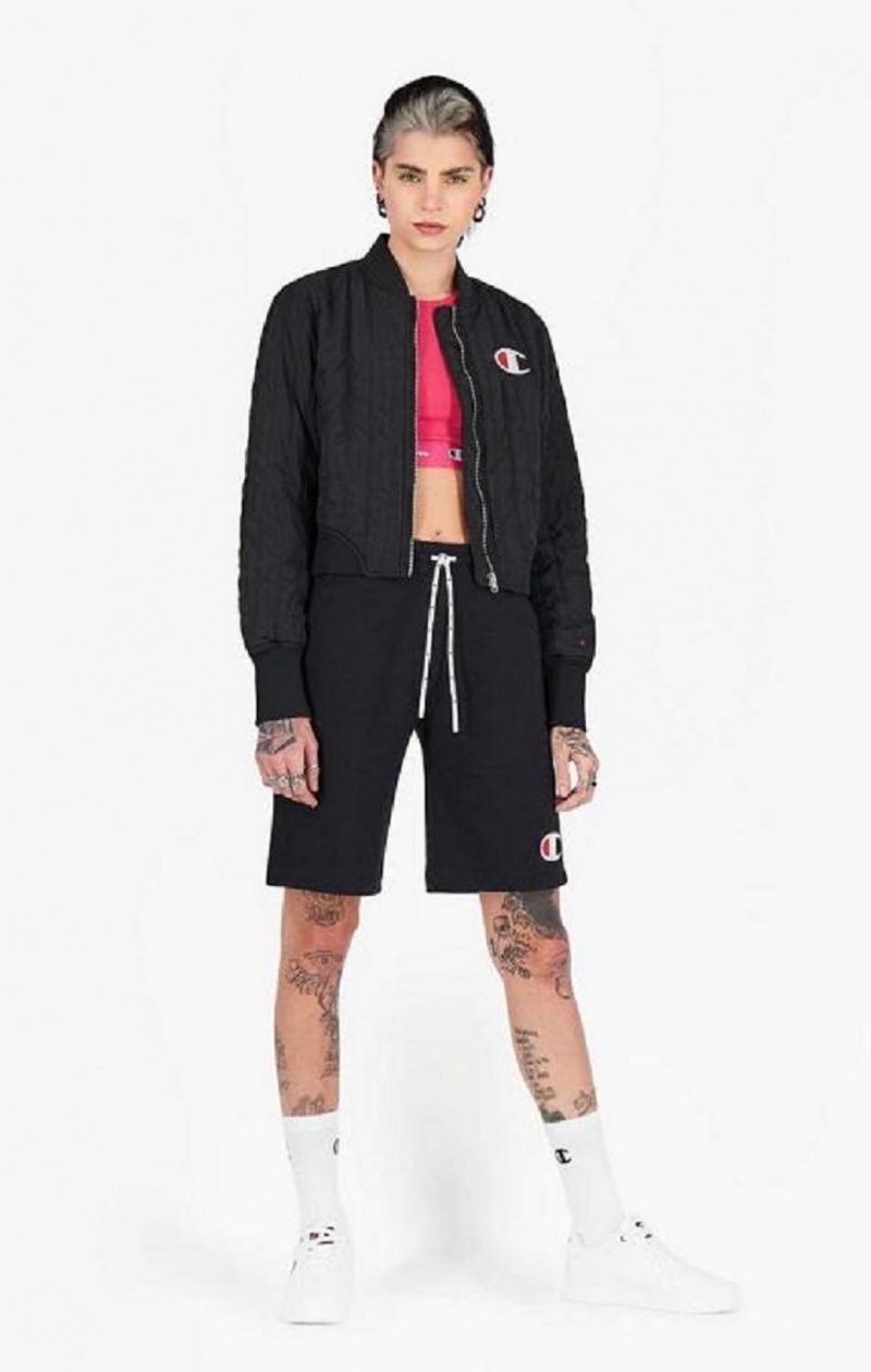 Dámské Bundy Champion Textured Cropped Bomber Jacket Černé | 5418-WYPQV