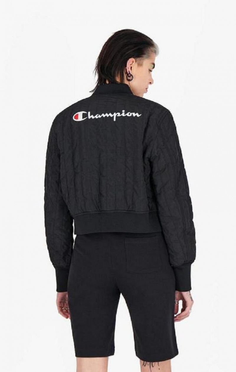 Dámské Bundy Champion Textured Cropped Bomber Jacket Černé | 5418-WYPQV