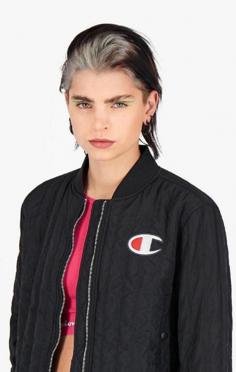 Dámské Bundy Champion Textured Cropped Bomber Jacket Černé | 5418-WYPQV