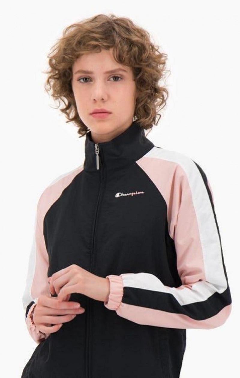 Dámské Bundy Champion Two Tone Stripe Seam Track Jacket Černé Růžové | 9680-HWBDT