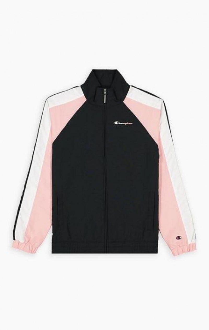 Dámské Bundy Champion Two Tone Stripe Seam Track Jacket Černé Růžové | 9680-HWBDT