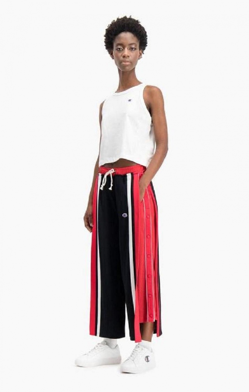 Dámské Jogger Kalhoty Champion Double Layer Popper Flared Track Pants Černé Červené | 2851-ADONW