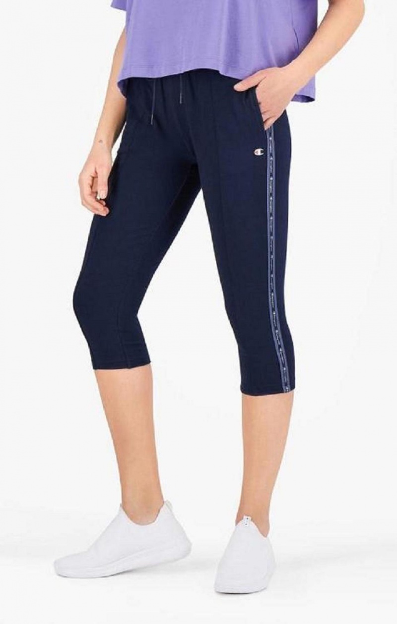 Dámské Jogger Kalhoty Champion Pruhovaný Jacquard Logo Tape Joggers Tmavě Blankyt | 6507-BIOQN