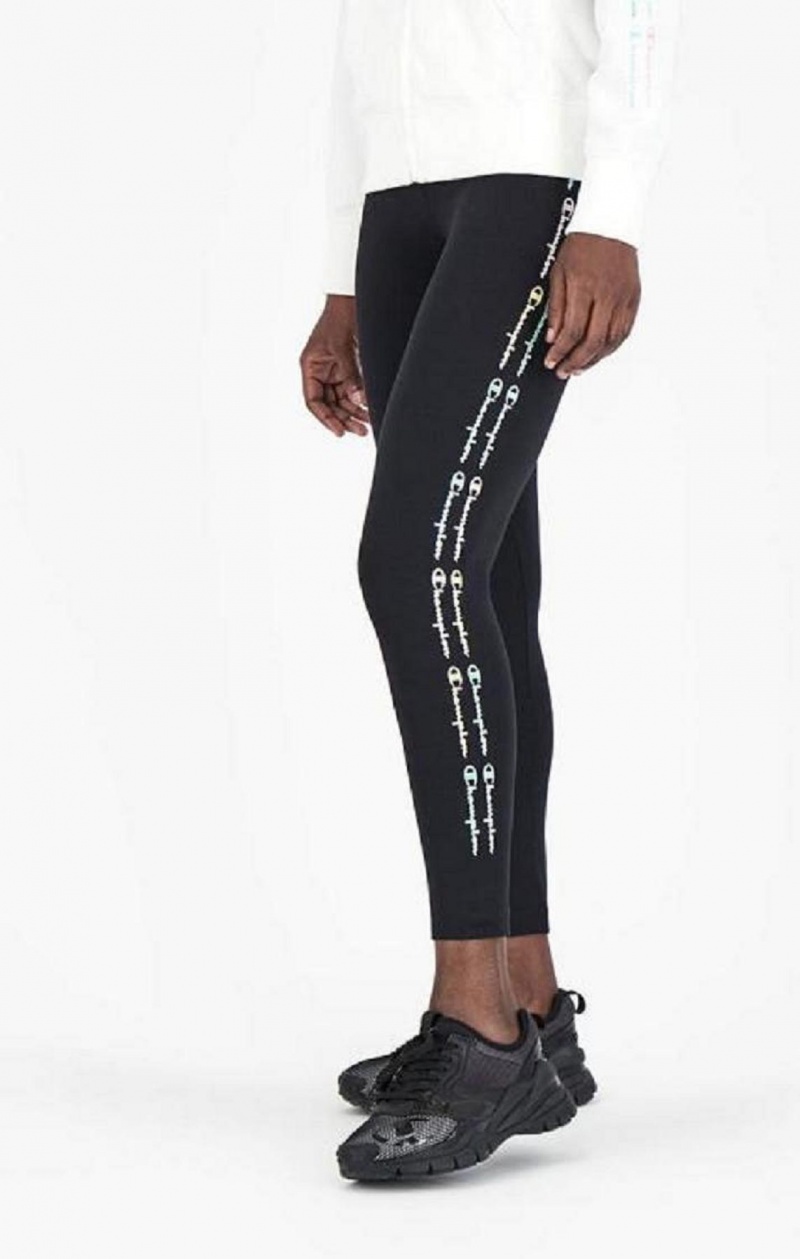 Dámské Jogger Kalhoty Champion Rainbow Script Logo Print Leggings Černé | 2379-DQFWB