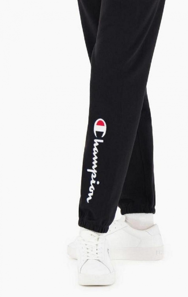 Dámské Jogger Kalhoty Champion Satin Stitch Script Logo Fleece Joggers Černé | 2358-YTNLM