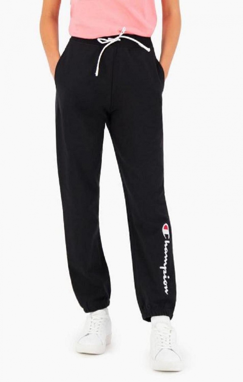 Dámské Jogger Kalhoty Champion Satin Stitch Script Logo Fleece Joggers Černé | 2358-YTNLM