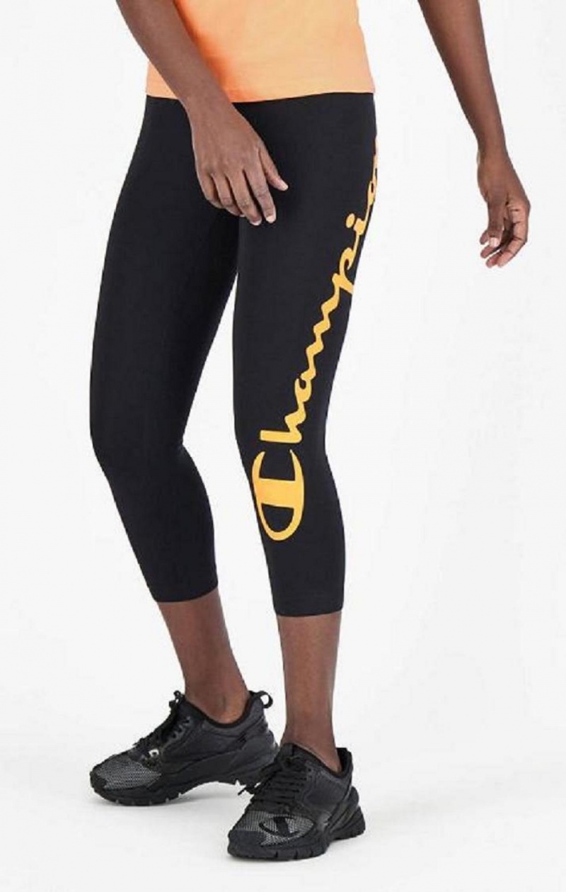 Dámské Jogger Kalhoty Champion Script Logo 7/8 Leggings Černé | 4651-DAFCY