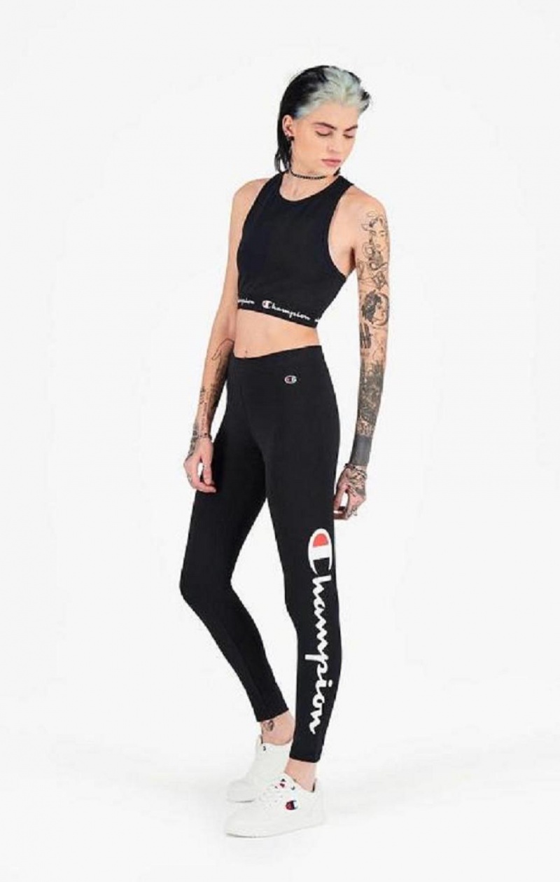 Dámské Jogger Kalhoty Champion Script Logo 7/8 Leggings Černé | 7250-DVFBC