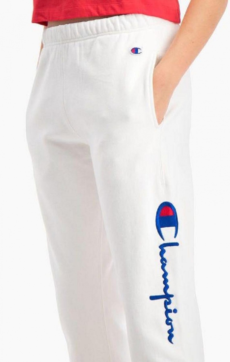 Dámské Jogger Kalhoty Champion Script Logo Stretch Reverse Weave Joggers Bílé | 7536-SOBWF