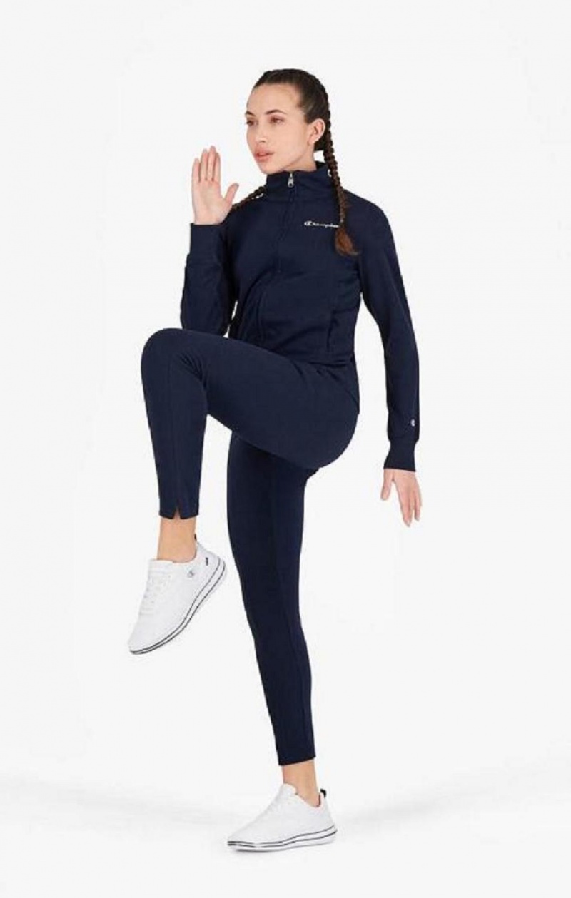 Dámské Jogger Kalhoty Champion Script Logo Waistband Front Seam Leggings Tmavě Blankyt | 6750-XVMLJ